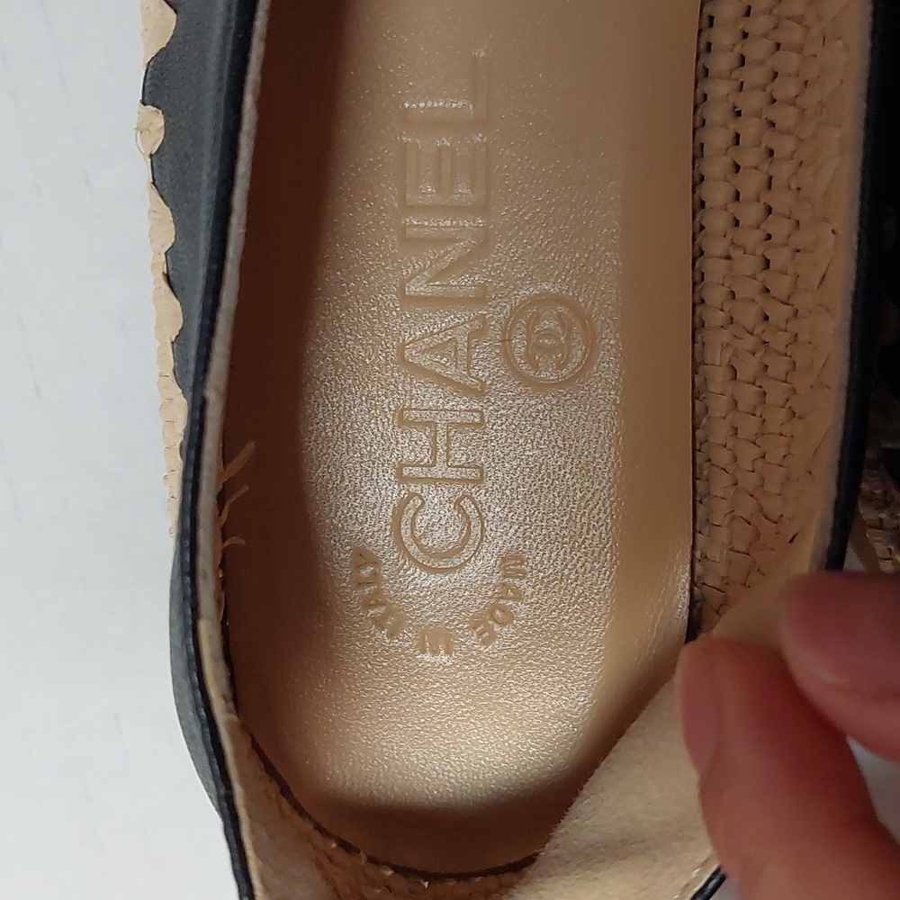 Chanel raffia espadriles lambskin black leather NWOB - Picture 3 of 9